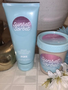 Victoria's Secret PINK “SUNSET SORBET" Cooling body lotion w/ aloe & body Scrub - Picture 1 of 8