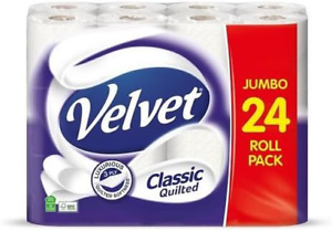 Velvet Classic Quilted Toilet Paper Bulk Buy, 24 White 3 ply Toilet Tissue 24 of