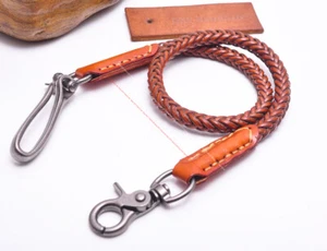 24" Men Handmade Quality Leather Braided Motocycle Trucker Jeans Wallet Chain - Picture 1 of 25
