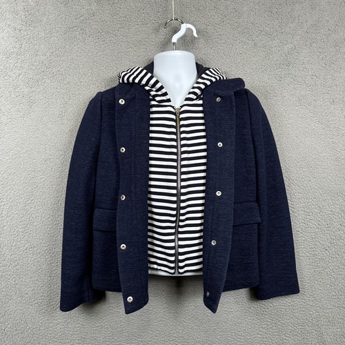 Giacca Tory Burch donna M blu 2 in 1 con cappuccio nautica a righe fodera rimovibile