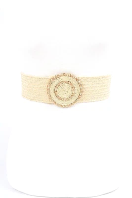 Nuevo con etiquetas Nuevo Cinturón de Moda Elástico de Paja Imitación Hebilla Borde Dorado de Rafia Foto 1 de 4