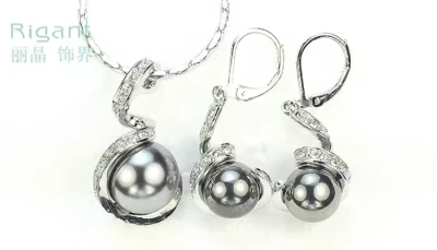 natural southsea shell orb pearl 8/10 mm grey shell pendant earring - Изображение 1 из 4