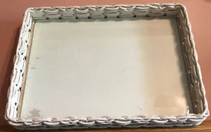 Beautiful Vintage Wicker Tray White Rattan Square Glass Insert - Picture 1 of 10
