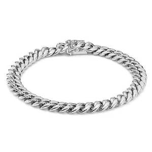10k White Gold Classic Miami Cuban Bracelet/Anklet (Solid) - Picture 1 of 16