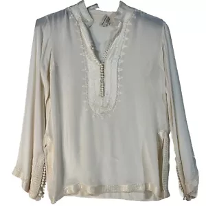 Túnica de Colección Talla 8 EMPORIO ARMANI 100 % Seda Manga Larga Crochet Borde Botones Boho - Imagen 1 de 15