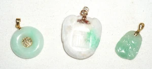 3Pc Vintage Chinese Miniature Jadeite Jade Carved Pendants Lot (***) - Picture 1 of 11