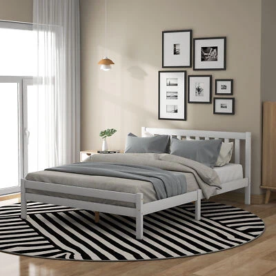 Solid Pine Wood Wooden Bed Frame White Grey Single Double Size Bed 3ft 4ft6