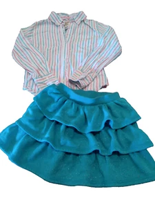 EUC! Girls Lot of 2 Gap Striped Dress Shirt Teal Sparkle Ruffle Skirt Size 6 7 - Picture 1 of 1