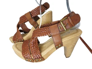 GH Bass Sadie Clog Sandals Women's Brown Woven Braided Faux Leather Gladiator 7 - Picture 1 of 10