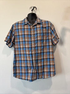 The North Face Shirt Mens Medium Blue Orange Plaid Button Up Short Sleeve - Picture 1 of 9