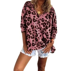 Women Ladies Leopard Print Breathable Loose Sleeve T-Shirt Blouse Top Size S-3XL - Picture 1 of 19