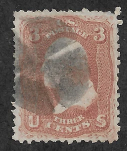65 (1861) Washington 3 cent stamp, rose - Used - 4 Leaf Clover Canc - VF/XF - Picture 1 of 2