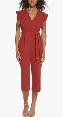NWT Tommy Hilfiger Ruffled Sleeve Cropped Jumpsuit Cinnamon Retail $139 Size 8 - Image 1 of 4
