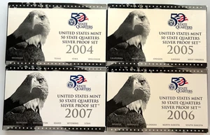 2004, 2005, 2006, 2007 US Mint Quarters Silver Proof Unc Sets (4) in OGP w/COA! - Picture 1 of 6