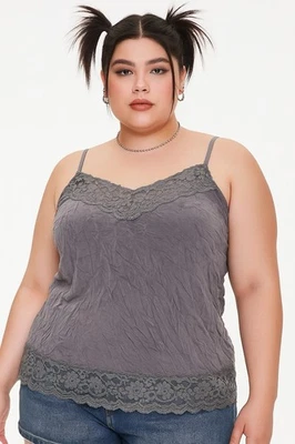 Dressbarn 2X Gray Satin Lace Cami Top Plus Size Y2K Lingerie Style Tank - Image 1 of 4