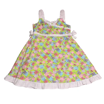 Vestido de guinga Seersucker amarillo rosa 3T para niñas mezcla de algodón mariposa BT niños Foto 1 de 4