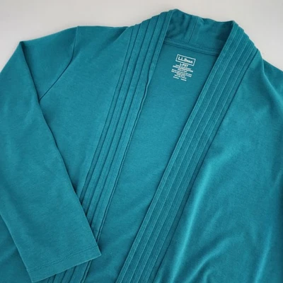 LL Bean Mujer LP Azul Teal Algodón Cárdigan Suéter Frente Abierto Plisado Cuello Foto 1 de 4