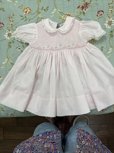 NWOT Feltman Brothers Sz 6 Mo. Girls Pink Smocked Dress w/Lace Trim - Picture 1 of 12