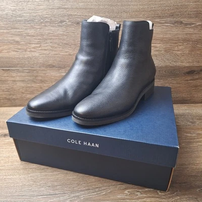 Botas Chelsea Cole Haan River W26413 Cuero Negro Punta Redonda Tacón Bloque 11B Foto 1 de 4