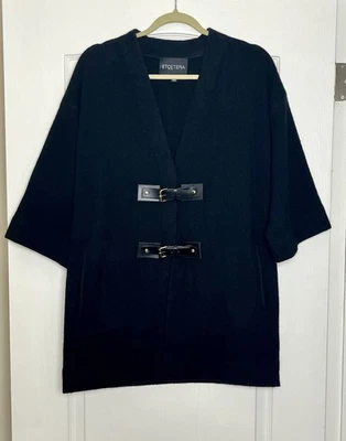 Cárdigan ETCETERA Negro 100% Lana Cuero Hebilla y Cierre a Presión Talla Grande XS Foto 1 de 4