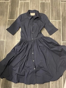 Jason Wu Navy Fit Flare Midi Hemd Kleid Gr. 2 Karriere Designer Luxus Klassiker - Bild 1 von 6