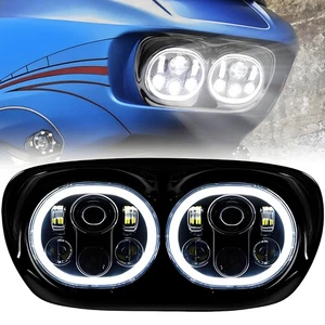 Double LED Headlight W/ DRL High Low Beam Headlamp for Road Glide 1998-2013 - Picture 1 of 7