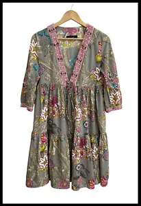 TWIN-SET SIMONA BARBIERI Colourful Beaded Floral Sequin Tiered A-Line Dress Sz S - Picture 1 of 7