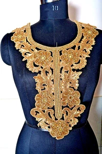 FLORAL Trim Neckline ~ Faux Gems Beads, Golden Bullion, Sequins~8 Designs Choice - Picture 1 of 4