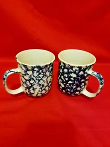 Folk Craft Sponge by Tienshan Blue & White Cups Set Of 2 - Picture 1 of 4