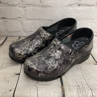 Sanita Black Floral Lace Silver PRESLEY Mules Clogs Shoes Eu Size 37 - Image 1 of 4