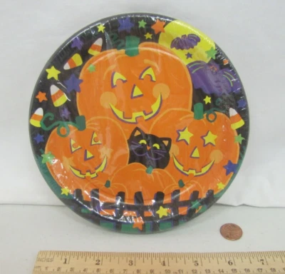 ¡Nuevo! 12 platos de pastel de papel vintage de calabazas de Halloween gato negro sello Foto 1 de 3