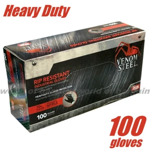 VENOM STEEL GLOVES Rip Resistant Industrial 2 Layer Nitrile Black Auto Mechanic - Picture 1 of 1