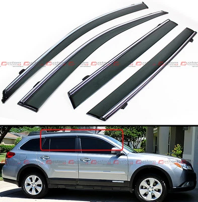 FOR 2010-14 SUBARU OUTBACK CLIP ON SMOKE TINTED SIDE WINDOW VISOR W/ CHROME TRIM - Image 1 of 4