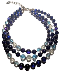 VTG Coldwater Creek 21" Necklace Moon Glow Layered Beads Cobalt Statement Signed - Picture 1 of 13
