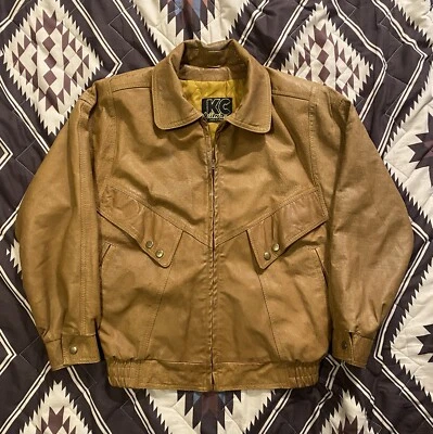 Chaqueta de cuero forrada estilo occidental vintage KC Collection para mujer marrón claro XL Foto 1 de 4