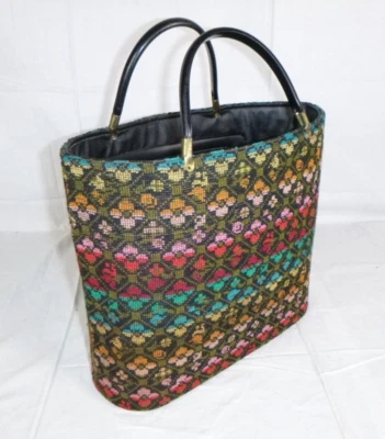 Винтажная сумка-тоут 60-х Tapesty многоцветная с цветочным рисунком 11,5 дюйма в высоту - Изображение 1 из 4