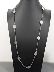 Charming CHarlie Silvertone Hammered Disc Station Chain Long Layering Necklace - Picture 1 of 10