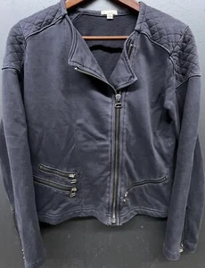 Gap Quilted Moto Jacket Women M Black Full Zip Cropped Cotton Soft Preppy Biker - Picture 1 of 13