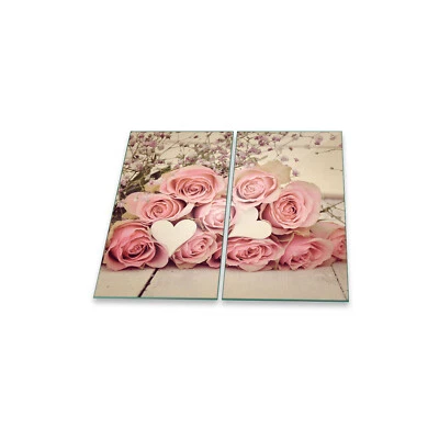 DECORWELT Herdabdeckplatte Ceran 2-teilig 2x30x52 Rosen Pink Abdeckung Glas Spritzschutz