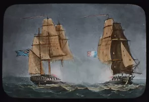ROYAL NAVY SEA BATALLAS 1797 CAPTURA DE LA NEREIDE Linterna Mágica Diapositiva C1890 - Imagen 1 de 5