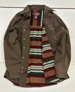 Chaqueta forrada de lana Moose Creek marrón a rayas frontal a presión para hombre talla M bolsillos LEER - Imagen 1 de 14