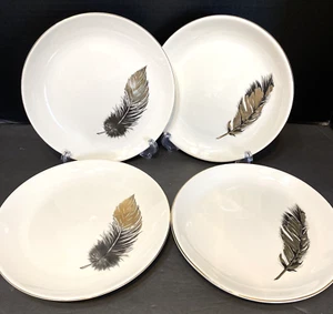 JUEGO DE 4 platos de ensalada Robert Stanley 8-1/2" pluma otoño 2015 blanco negro dorado NUEVO - Imagen 1 de 8