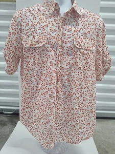 Love Moschino Shirt Mens XL Red White Hearts Vines Button Up Short Sleeve - Picture 1 of 17