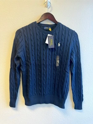 NWT Women’s Size M/Polo Ralph Lauren Cotton Cable Knit Sweater NAVY - Image 1 of 4