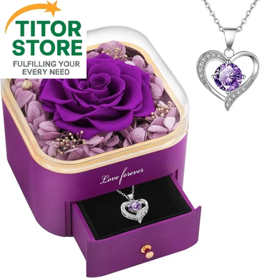 Gifts for Women Mom Preserved Real Rose with Necklace Eternal Roses Fresh Flower - Image 1 of 4