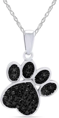 Colar de prata esterlina 925 com pingente de pata com estampa de diamante preto real 18 pol. - Imagem 1 de 4