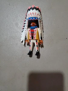 Playmobil Geobra 1993 Native American Figure Headdress Warrior Indian - Picture 1 of 6
