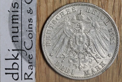 1911 F Estados alemanes - Wurttemberg - 3 marcos - KM 635 - AU - Sobre unc. dbkjA Foto 1 de 3