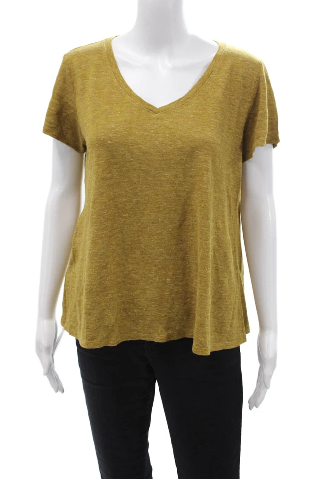 Camiseta Eileen Fisher Feminina Marrom Linho Orgânico Decote V Manga Curta Tamanho M - Imagem 1 de 4