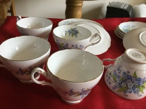 Regency Forget Me Not Bone China Tea Set Cups, Saucers ,side Plates - Picture 1 of 3